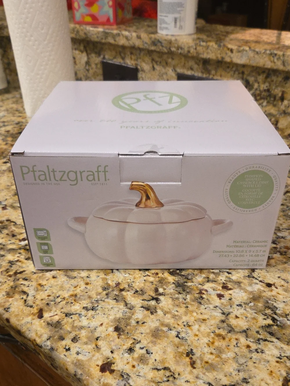Pfaltzgraff White Ceramic Pumpkin Casserole with Gold Stem